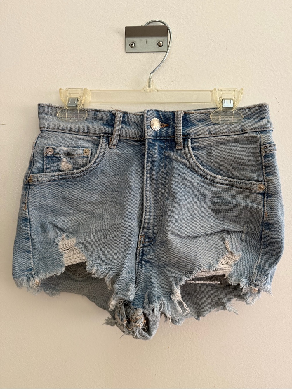 Zara Light Blue Distressed Denim Cutoff Shorts